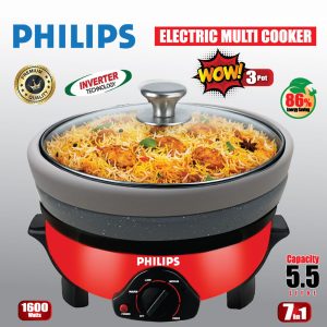 PHILIPS Electric Multi Curry Cooker 3 Pot Removable non-stick pan, Automatic cooking and warming system (5.5 LTR) 1500w
